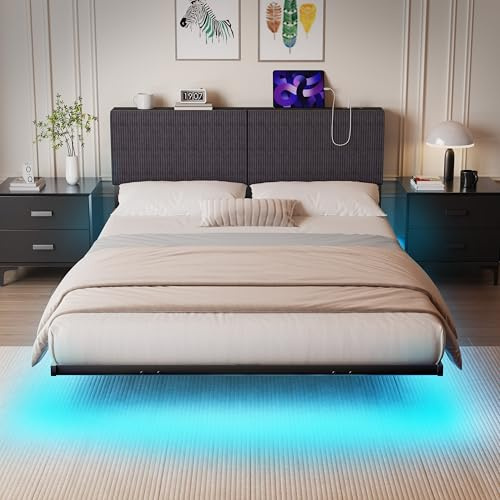 HOMERECOMMEND 1,5 m King Sängram med USB-laddningsstation, mörkgrå