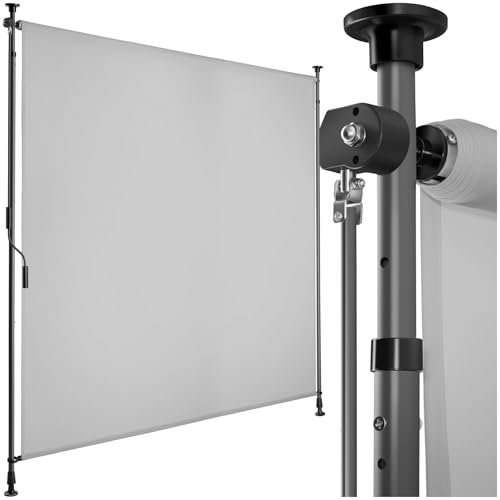 tectake® Store banne sans Perçage Vertical avec Manivelle, Multi-Fonction Store Vertical Enroulable Brise Soleil Brise Vue Jardin Brise Vue Balcon Opaque en Acier laqué époxy - Gris Clair, 150x310cm