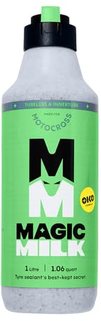 Magic Milk Motocross Bike Inner Tube and Tubeless Tyre Sealant 1L – With Innovative Cap for Easy Application – Seals 9mm Punctures in Dirt Bike, Scooter and Moped Tyres – CO2 Cartridge Compatible