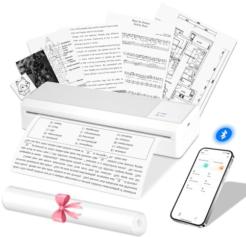 LFPERT Bluetooth Portable Thermal Printer A4, P83 Mobile Wireless Inkless Printer Compatible with IOS & Android, Support for A4 Thermal Paper & 8.5x11 Letter, Fits Travel Office School Home Use