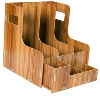 iplusmile Caja De Almacenamiento para Archivos De Escritorio, Organizador Multifuncional De Madera De Cerezo, Estantería De Documentos Diseño De Múltiples Capas para Oficina y Estudio