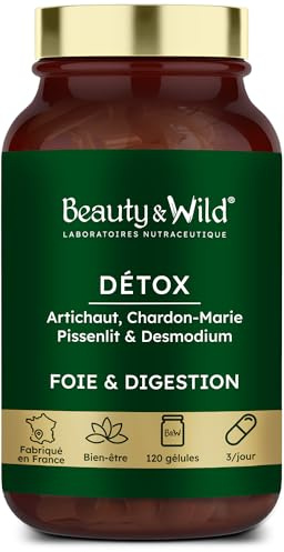 Laboratoires Beauty&Wild Détox Foie – Artichaut, Chardon‑Marie, Pissenlit - Coupe Faim, Drainage hépatique, digestion, minceur naturelle – 120 gélules végan – Fabriqué en France