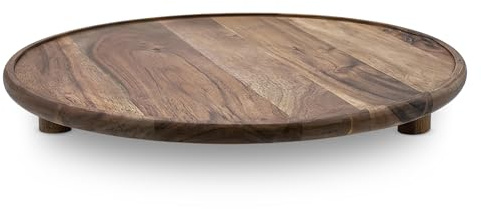 Spetebo Akaciaträ serveringsfat stor livsmedelssäker – 37 cm – XL serveringsfat i massivt trä rund natur – ljusbricka bord, dekoration, träbricka jul, adventsbröllop, presenter, dekoration