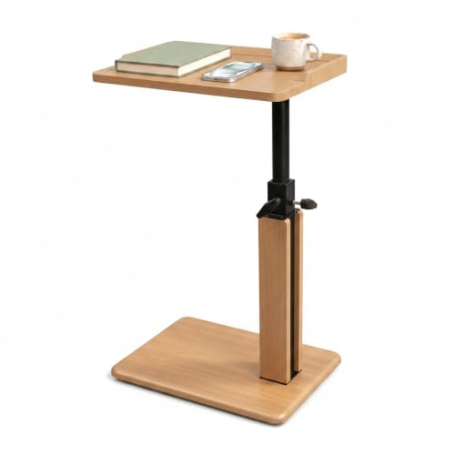 Bingyouth Tv Tray Table, Adjustable Height C Table Side Table for Sofa, Couch, Recliner, Chair, Living Room, Laptop Side, Teak - Look