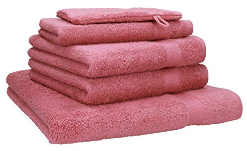 Betz Premium Frottier Handtuch-Set 5-teilig - 1x Liegetücher - 2X Handtücher - 1x Gästetücher - 1x Waschhandschuh - Altrosa