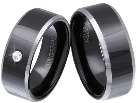 Juwelier Schönschmied - Zwei Hochzeitsringe Partnerringe Wolframcarbid Zirkonia inkl. persönliche Lasergravur 56-60 W1HD - Back Beauty