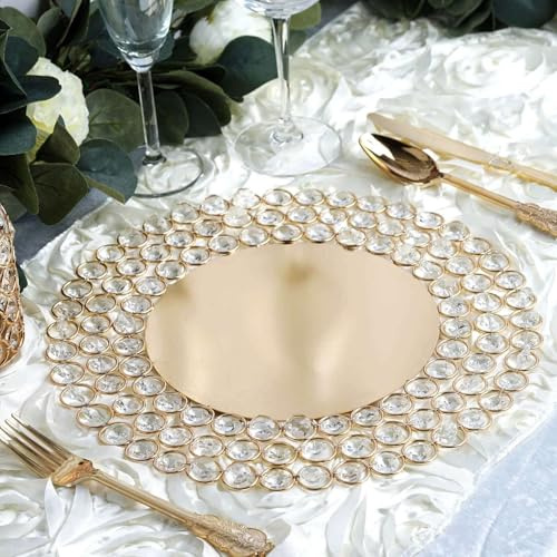 Efavormart 14 Gold Wired Metal Charger Plate with 118 Acrylic Crystal Beads - Glamorous Tabletop Underplate for Luxury Weddings, Galas, and High-End Event Decor