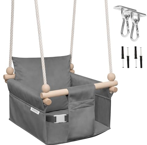 MAMOI® Balancoire Interieur pour Bebe et Enfants, Siege balançoire en Bois et en Coton pour bébé, Balansoire pour Enfant, Balancelle scandinave, Baby Swing