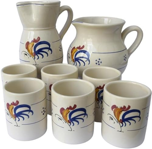 Set Terracotta Brocca Ursulo e Bombata Gallo con Bicchieri per Acqua e Vino Colorati