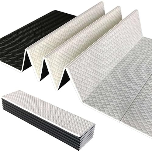 Faltbare Yogamatte, 0,6 cm dick, einfach zu verstauen, Reise-Yogamatte, leicht, für Fitness, rutschfest, Übungsmatte für Yoga, Pilates, Heimtraining und Bodenübungen (Weiß/Schwarz)