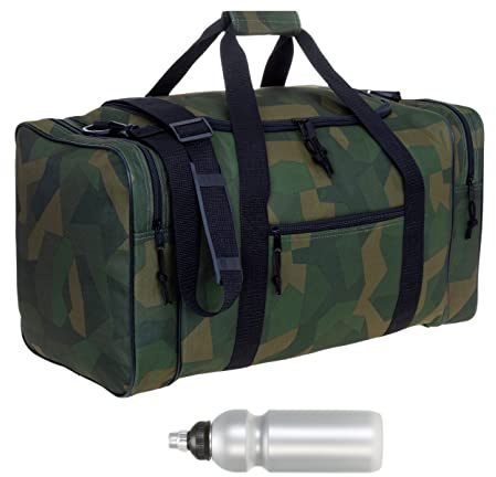 Sporttasche Herren Damen groß Außentaschen Spear Gym 55 cm 40 Liter Schultergurt Bag Sport Fitness Sauna Gymbag 657 Large + Trinkflasche (Camouflage Grün)
