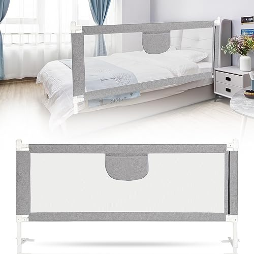 Jopassy Fallskydd för säng, för kontinentalsängar, 200 cm, sänggaller för barn, sängskydd, stabil konstruktion, luftigt babysänggaller, barnsänggaller, för småbarn, grått