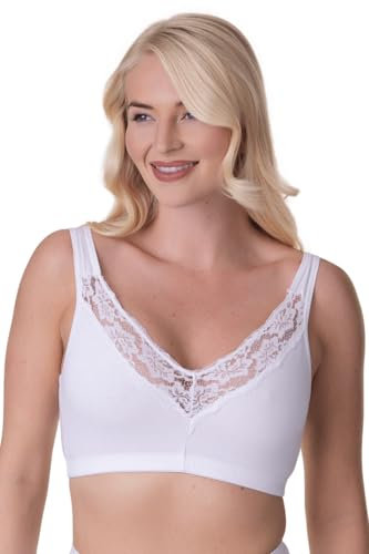 Camille 2 Pack Soft Cotton Wireless Bras for Women – Non-Wired Full Coverage Womens Bra with Lace Detailing & Elastane Trim for Comfortable Support White 16-18
