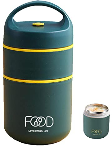 Récipients isothermes empilables, à 2 étages, double paroi, isolés sous vide pour aliments chauds, réutilisables, anti-fuite, en acier inoxydable