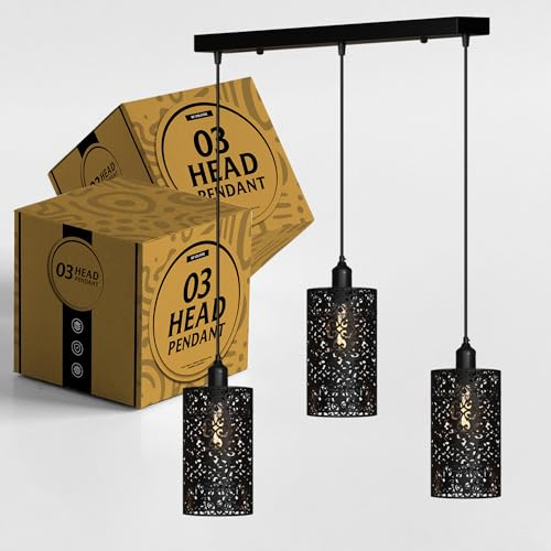DC VOLTAGE Vintage Industrial 3Head Ceiling Pendant Light Black Hanging Light Metal Dome Shape Shade Indoor Light Fitting for Hotel, Restaurants, Bar, Dining Room (Style 2)