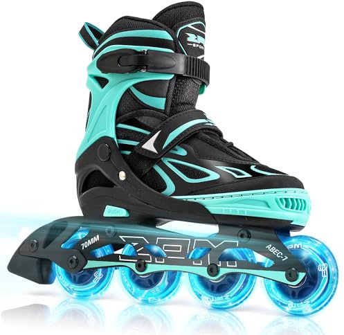 2PM SPORTS Verstellbar Inliner für Kinder Mädchen Jungen, Inline Skates Rollschuhe für Damen Herren Größe 30-33 34-37 38-41 42-44 (Green S)