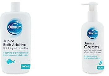 Oilatum Junior Emollient Bath Additive (1 x 600ml) & Junior Cream (1 x 350ml), For Psoriasis, Eczema and Dry Skin Conditions, Soothing Formula, Dermatologist Recommended for Itchy and Irritated Skin