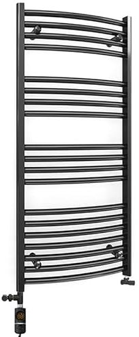 400mm Wide Matt Black Electric Dual Fuel Bathroom Curved Towel Rail Radiator Heater With AF Thermostatic Electric Dual Fuel Element UK Pre-Filled (400 x 1000 mm)