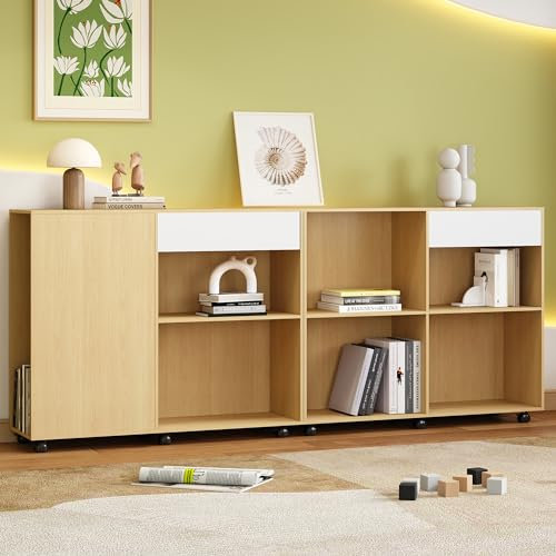 Soweiz Schränke, Rollende Regale mit Schubladen - Multifunktionaler Holzanordnungssatz für Wohnzimmer und Büro, Leicht zu installieren und robust, 222x34x95cm