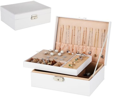 Portagioie donna - Portagioie da viaggio - Porta gioielli - Porta orecchini a doppio strato in pelle con lucchetto e chiave - Portagioie bambina per anelli, orecchini, braccialetti, collane e orologi