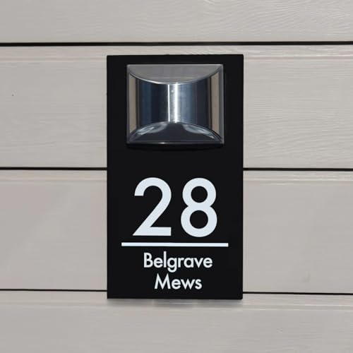 Targa Per Porta Moderna Solare Personalizzata,Numero Civico Esterno Personalizzato Illuminato,Numeri Civici Esterni Personalizzati Con Nome Stradale LED Moderno Cartello (18 * 30cm,nero Bianco)