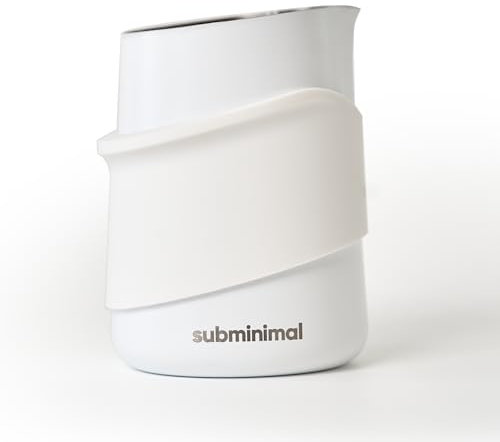 Subminimal FlowTip Bricco Latte Senza Manico in Acciaio Inox, Versamento Preciso per Latte Art, Pot da Barista per Schiuma Latte Cappuccino Caffè (Bianco)