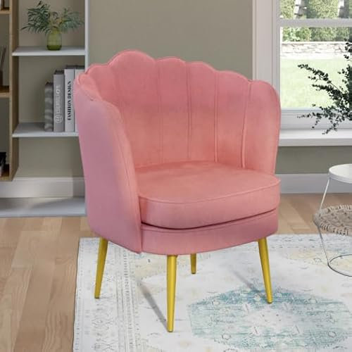 IDMarket - Fauteuil Coquillage Adella Rose en Velours Pieds dorés