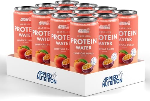 Applied Nutrition Sparkling Protein Water - 10g Collagen Boost – Low-Calorie Hydration with Vitamin C and Coconut Water – Refreshing and Wellness Drink (Pack of 12 Cans x 330ml) (Tropical Burst)