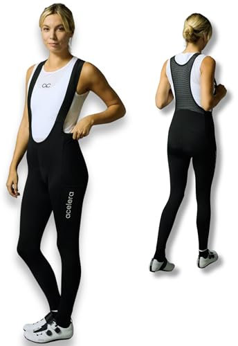 Acelera Fahrradhose Winter Damen lang - Thermo Radhose lang Damen Isolierendes Gewebe [0-15°] - Winter Radlerhose gepolstert [über 6h Fahrzeit] - Wasserabweisend - Bib Shorts lang - (Schwarz, M)