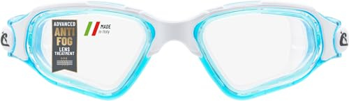 CRESSI Clear Eyes Adult Swim Goggles, Leak-Resistant Fit, White/Aquamarine