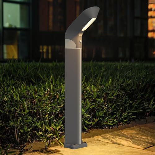 ACMHNC Borne Solaire Exterieur Jardin, Borne Eclairage Exterieur avec Detecteur, 80 cm Lampadaire Solaire, IP65 Étanche Potelet Eclairage Jardin Pour Chemins, Pelouse, Trottoir, Aluminium