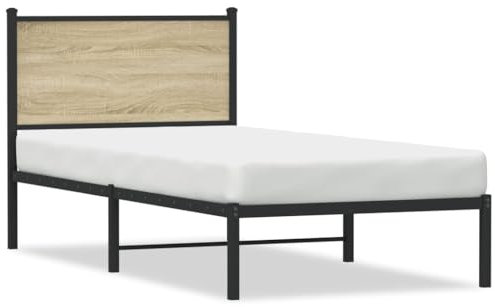 Xichuzi Bettgestell mit Kopfteil Metall Sonoma-Eiche 90x200 cm, Bett, Bed Frame, Bettrahmen, Bett Gestell, Bett Rahmengestell, Schlafzimmer Bett - 4007709