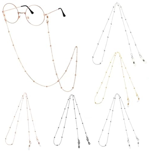 Teaaha Lot de 5 chaînes de lunettes de beauté pour femme - En alliage - Pour la décoration - Ensemble de supports de lunettes (or rose, argent, blanc K)