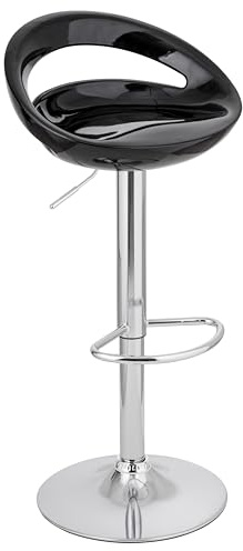 Baroni Home Sgabello Bar Girevole Altezza Regolabile, Seduta in Plastica e Schineale, Base Cromata, Poggiapiedi e Fondo Antigraffio, Sgabello Cucina e Penisola, 37x45x59-79 cm, Nero, 1 Pezzo