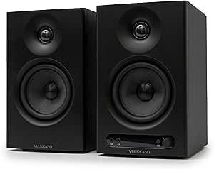 VULKKANO PRO4 Studio Monitor Speakers with 4” Woofer, Bluetooth, Balanced TRS Input, RCA, Headphone Output, AUX, Optical, EQ Adjustments, PC Monitor Speakers