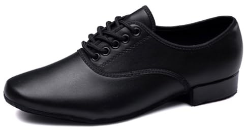 VEACAM Chaussures De Danse pour Hommes, Salon en Cuir À Lacets Jazz Modern Tango Latine D'entraînement,Rubber Sole,43 EU