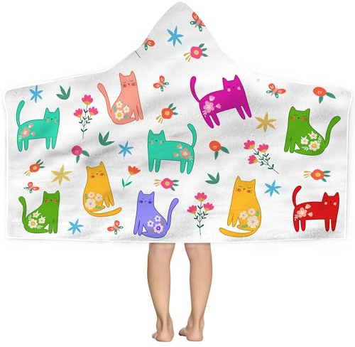 Bonsai Tree Summer Bright Hooded Beach Towel, Cat Lover Kids Poncho Towel for Boys Girls, Quick Dry 30''x50” Bath Towel for Pool Swiming Boys Gifts