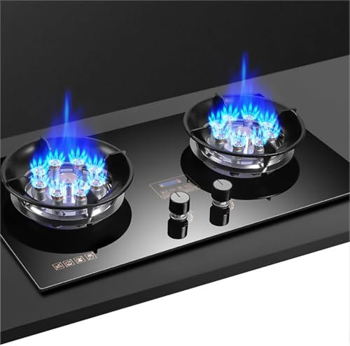 Cuisinière À Gaz Double Foyer 5,2 KW, Verre Trempé Neuf Cavités, Flamme Réglable, Minuterie Tactile Intelligente Indépendante, Montage Sur Table Et Encastré(LPG)