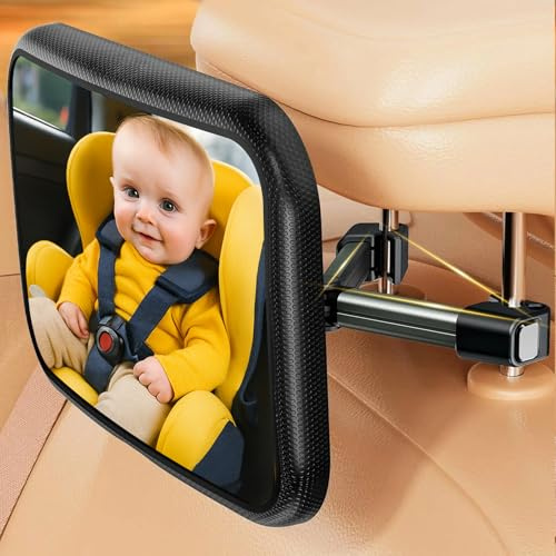 Specchietto Retrovisore Bambini Auto Sedile Posteriore con Clip Gancio, Rotazione a 360°, Infrangibile, Regolabile, Visione Chiara, Installazione Facile, Accessori Auto