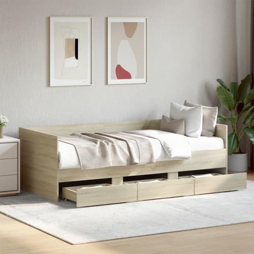 Yunovire Dagsäng med lådor, Sonoma-ek, 75 x 190 cm, utdragbar, mångsidig, förvaringsutrymme, träbaserade material, modern design