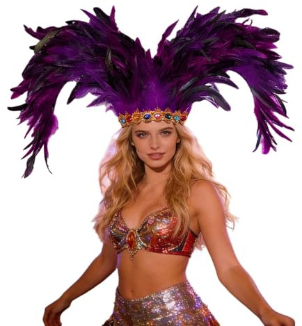Generisch Karnevals-Feder-Kopfschmuck,Party Fashion -Federkopfschmuck Brazil, Samba, Hut, Kopfschmuck, Accessoire, Mottoparty, Karneval,Hochzeit, Maskerade, Party, Cosplay, Haarband (Lila)