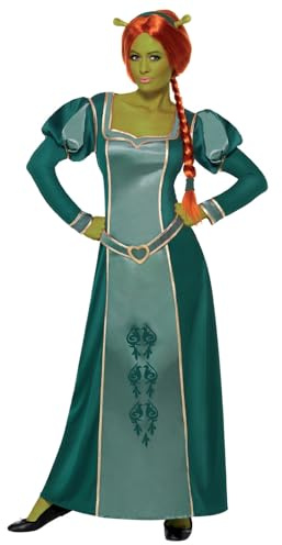 Smiffys Shrek Fiona Costume Adult, Green Dress, Wig & Headband, Official Shrek Princess Outfit with Plaited Wig, Fiona Dress & Matching Headband, Ideal Halloween Costume or Themed Party