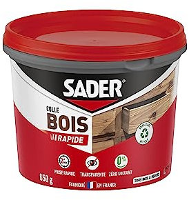 Sader Colle à Bois Prise Rapide 2 min – Colle Forte pour Tous Bois et Dérivés – Intérieur – Transparente après Séchage – Colle en Pot Applicable au Pinceau – Sans Solvant – Pot de 650 g