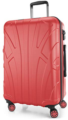 SUITLINE - Valise à roulettes, Bagage Coque Rigide avec Extension de Volume, Verrouillage TSA, ABS, Mat, 4 roulettes jumelées caoutchoutées, 66 cm, 68 litres, Corail