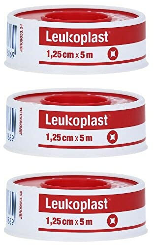 Leukoplast Klassisches Klebeband für Verband, hochklebend, medizinisches Klebeband, um Wundkompressen an Ort und Stelle zu fixieren, 3 x 5 m x 1,25 cm Klebebandrolle