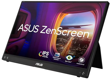 ASUS ZenScreen MB16ACV Portable USB Monitor- 15.6 inch Full HD, IPS, Hybrid Signal Solution, USB Type-C, Flicker Free, Blue Light Filter, Anti-glare surface, Antibacterial treatment