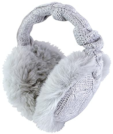 HEAT HOLDERS - Ladies Winter Warm Knitted Ear Muffs | Faux Fur | Cold Weather (One Size, Light Grey)