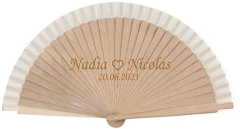 Wanapix | Abanico Personalizado | Abanico de Madera Personalizable con Nombre o Texto | Abanico de Mano 42x23 cm | regalo Invitados | Regalo Original | Detalle de Bodas | Novios y Fecha