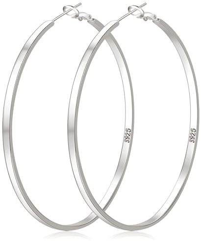 LOUMILEO Boucles d'oreilles créoles en argent sterling Grandes boucles d'oreilles créoles en argent pour femme Boucles d'oreilles créoles en argent hypoallergénique légères 30/40/50/60/65/70MM