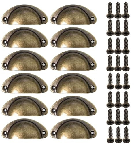 Mokife 12 Tiradores Conchas Armarios Vintage, Metal Manijas de Copa Pomos de Muebles Puerta con Tornillos para Cajones Armario Cómoda, Bronce
